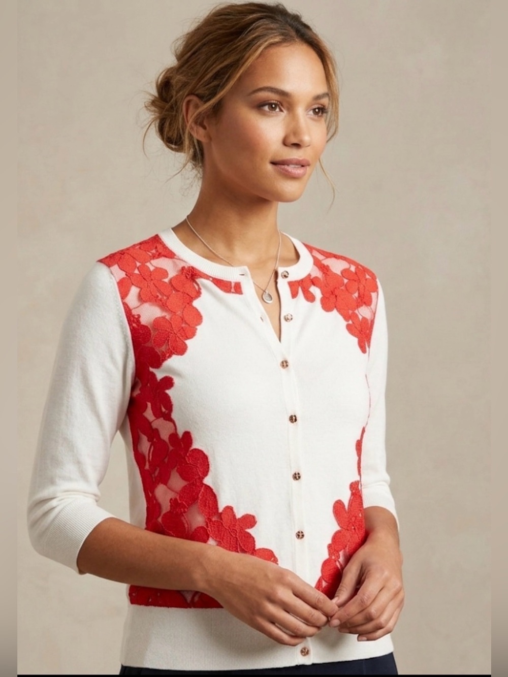 Ted Baker Cream Cardigan with Red Floral Detail